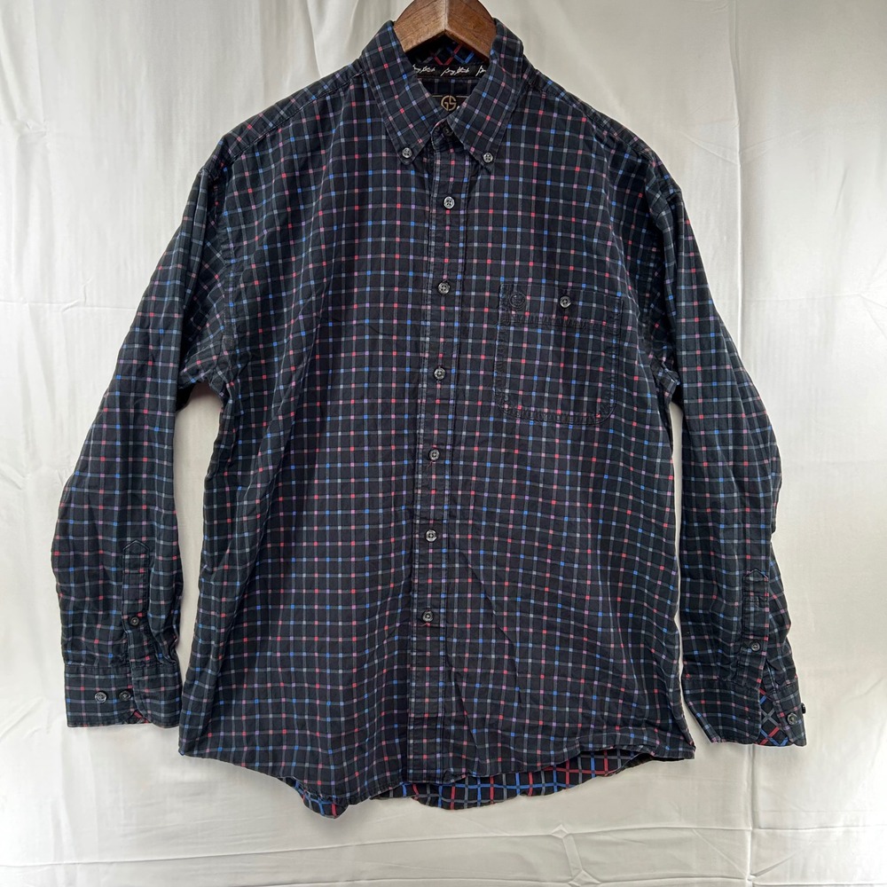 Wrangler George Strait Shirt Mens Large Black Multi‎ Color Check Button Down